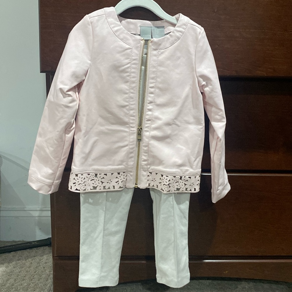 Tahari girls pink leather jacket with leggings